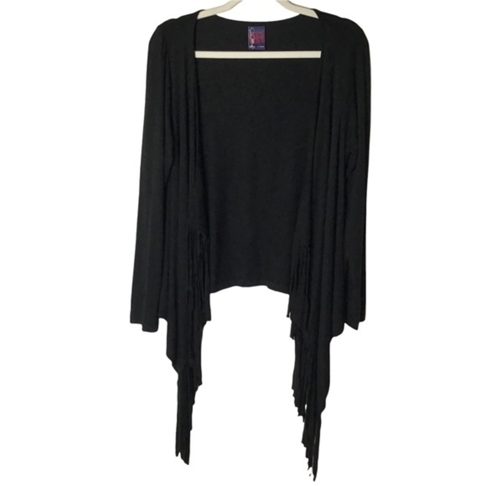 Lucy Love Black Fringe Boho Cardigan Size XS NWOT